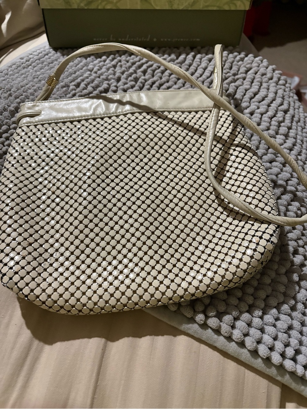 Whiting & Davis Cream Mesh Crossbody Bag